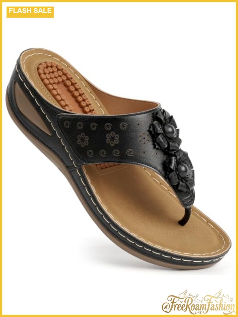 Womens Wedge Flip Flops Faux Leather Arch Support Slip On Sandals